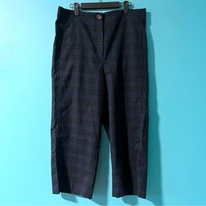Ann Taylor 14 Navy Blue Black Plaid Wide Leg Pants